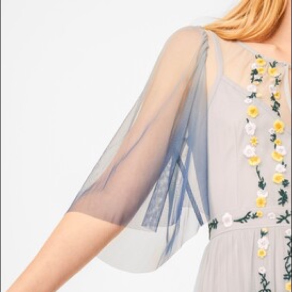 #034. French Connection tulle midi dress with floral embroidery - Picture 6 of 15